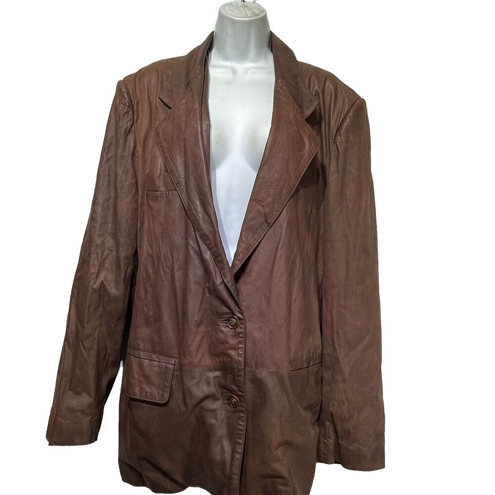 tutku show Brown Button Up leather jacket Size L